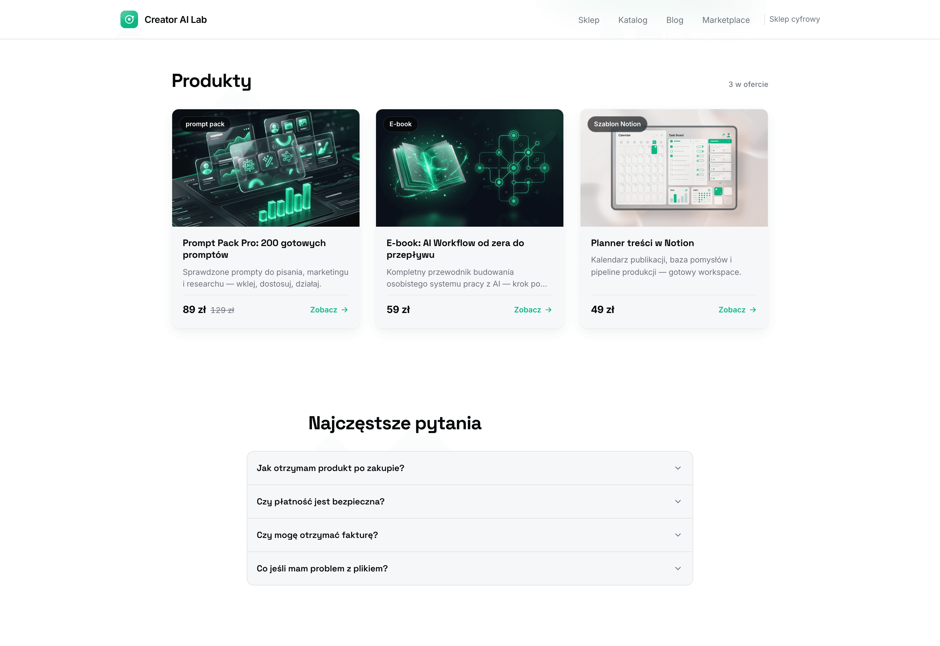 Katalog produktów: siatka z cenami i kolekcjami